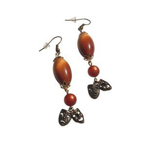 Handmade By Donovan Theater Comedy Tragedy Mask Dangle Earrings Beaded Art Deco